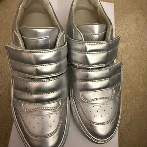 MM6 Maison Martin Margiela Silver Metallic Leather Velcro Sneakers
